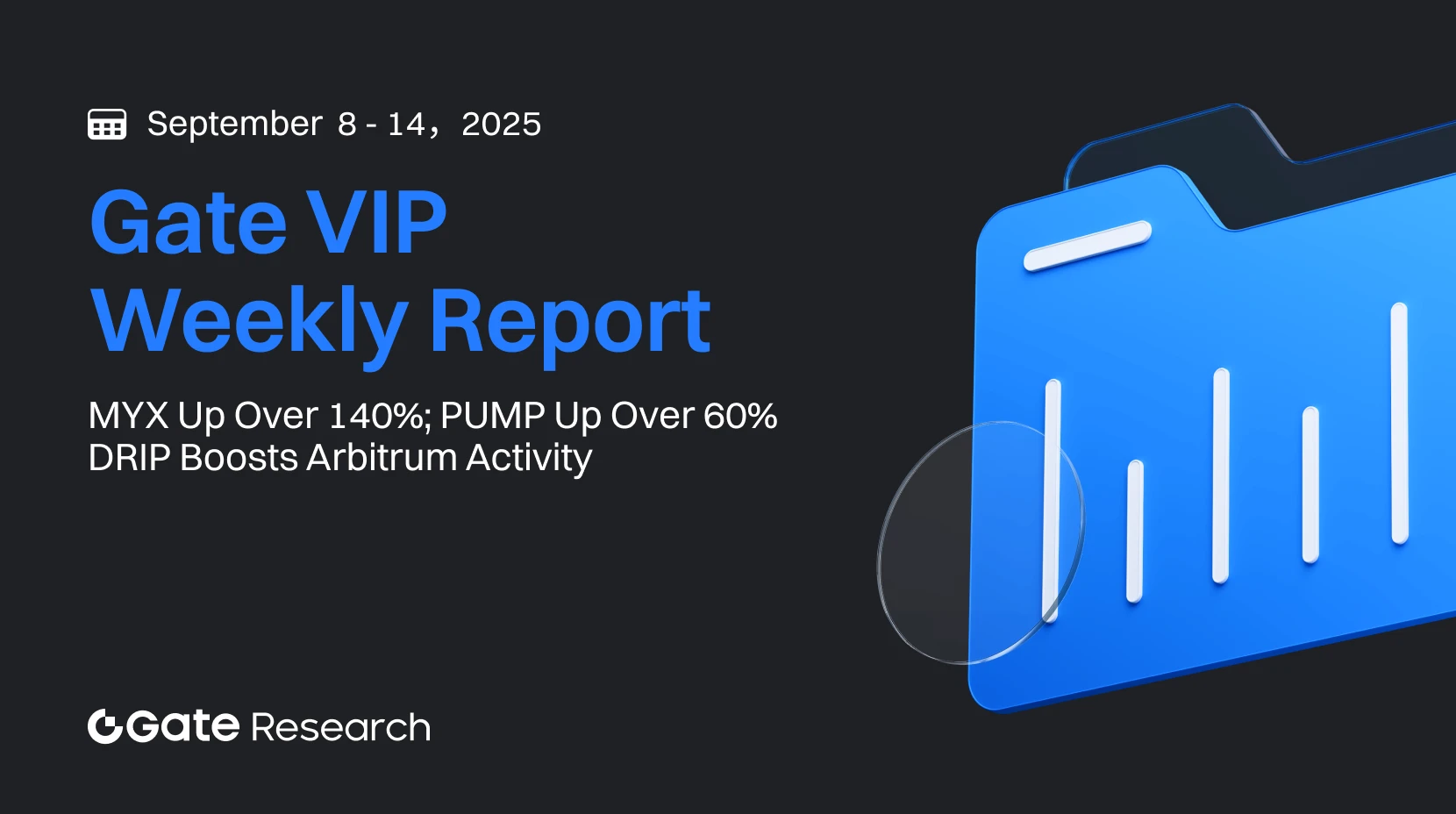 Gate Research: MYX sube más de un 140 %; PUMP supera el 60 %; DRIP impulsa la actividad en Arbitrum | Informe semanal para VIPs de Gate